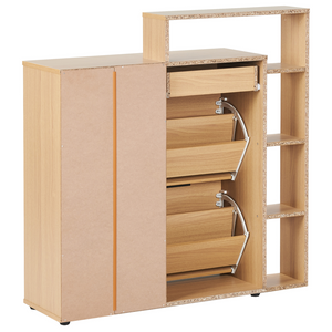 Scarpiera 3 vani con cassetti e ripiani aperti in legno chiaro ingegnerizzato stile moderno design