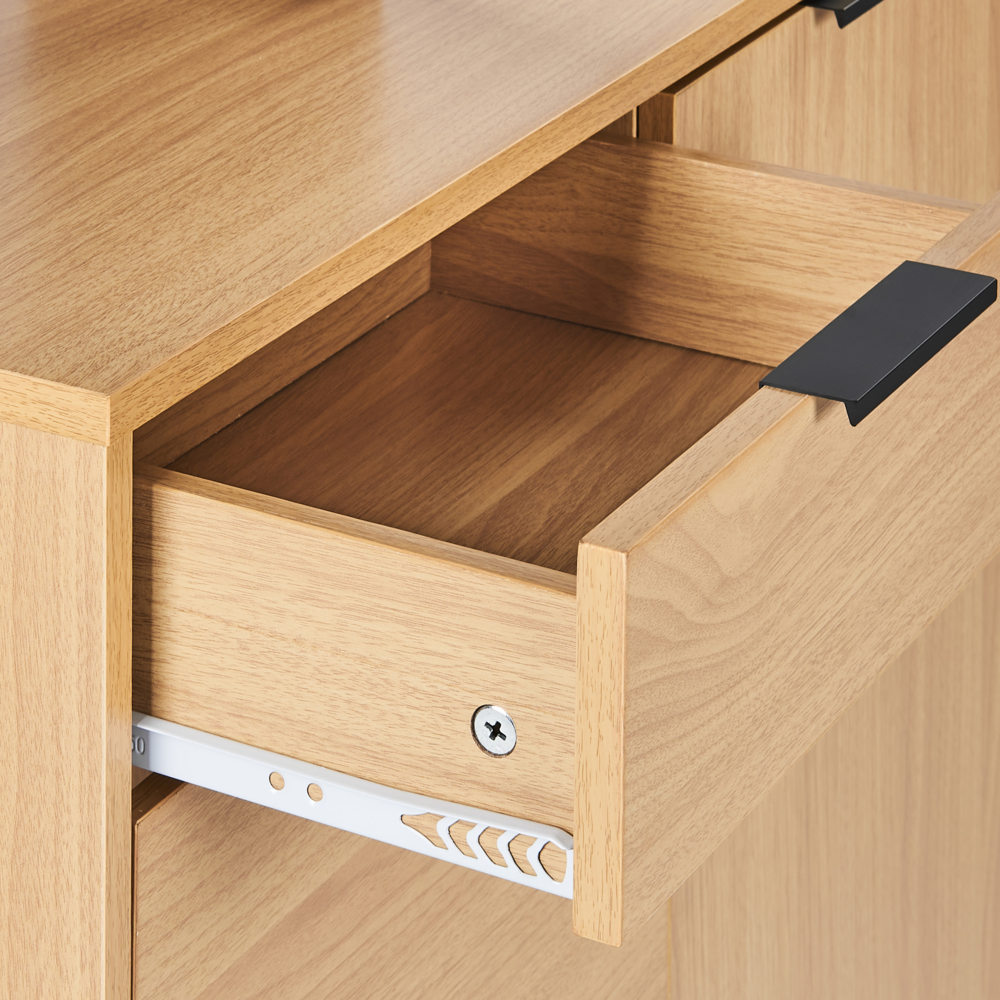 Scarpiera 3 vani con cassetti e ripiani aperti in legno chiaro ingegnerizzato stile moderno design