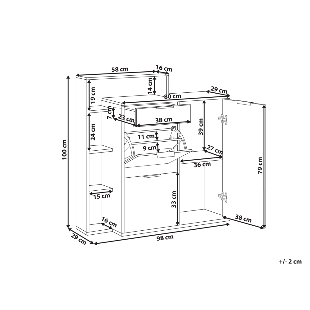 Scarpiera 3 vani con cassetti e ripiani aperti in legno chiaro ingegnerizzato stile moderno design