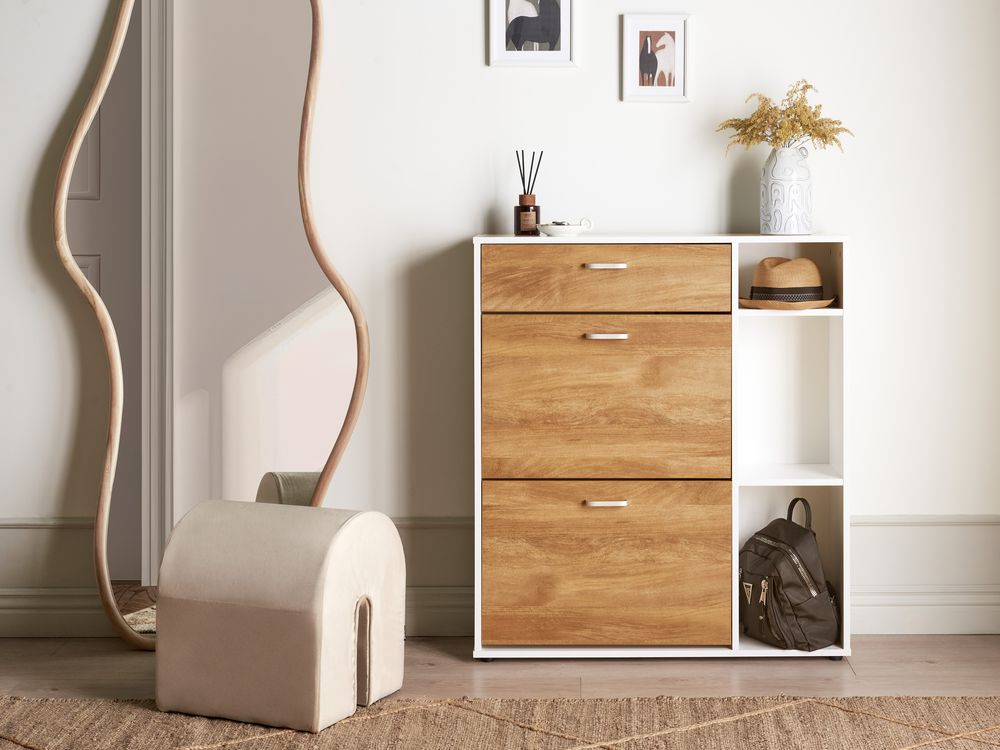 Scarpiera 2 scaffali aperti in legno ingegnerizzato bianco portaoggetti design moderno corridoio