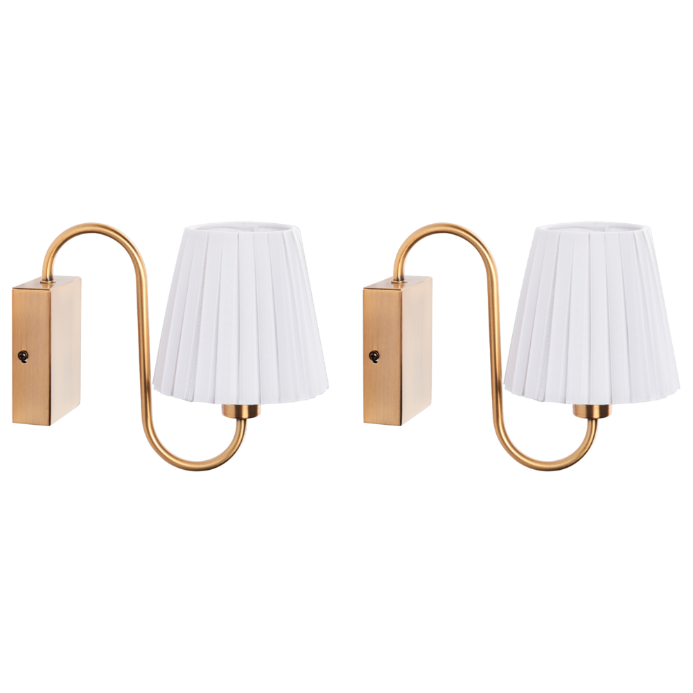 Set di 2 lampade da parete in tessuto bianco con paralume in ferro e metallo con base dorata Stile glamour Soggiorno