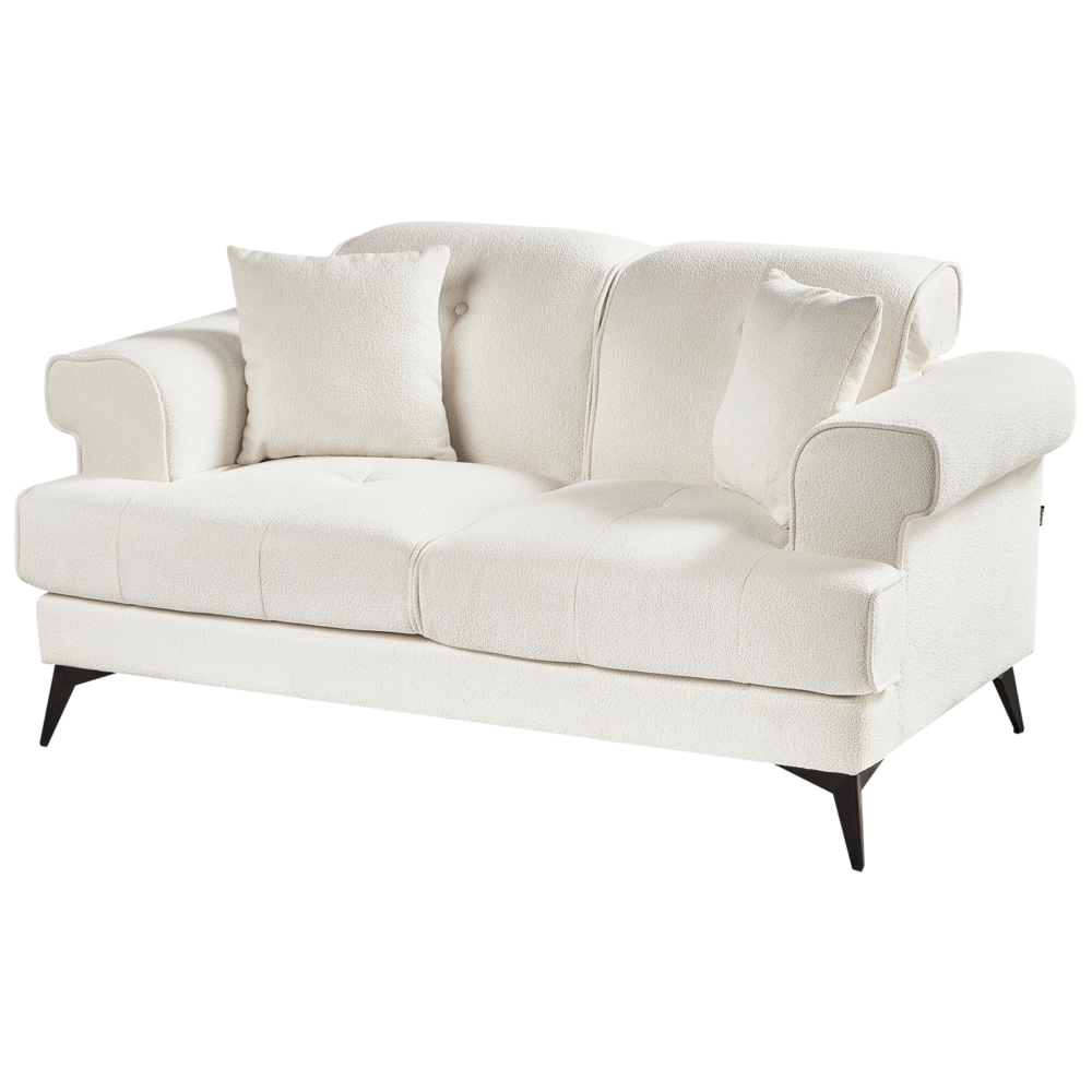 Divano moderno imbottito 2 posti in tessuto bouclé bianco con poggiatesta regolabile stile moderno