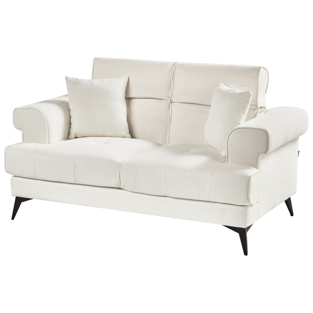 Divano moderno imbottito 2 posti in tessuto bouclé bianco con poggiatesta regolabile stile moderno