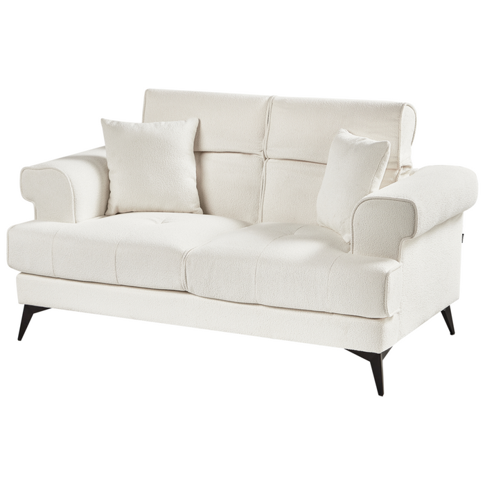 Divano moderno imbottito 2 posti in tessuto bouclé bianco con poggiatesta regolabile stile moderno