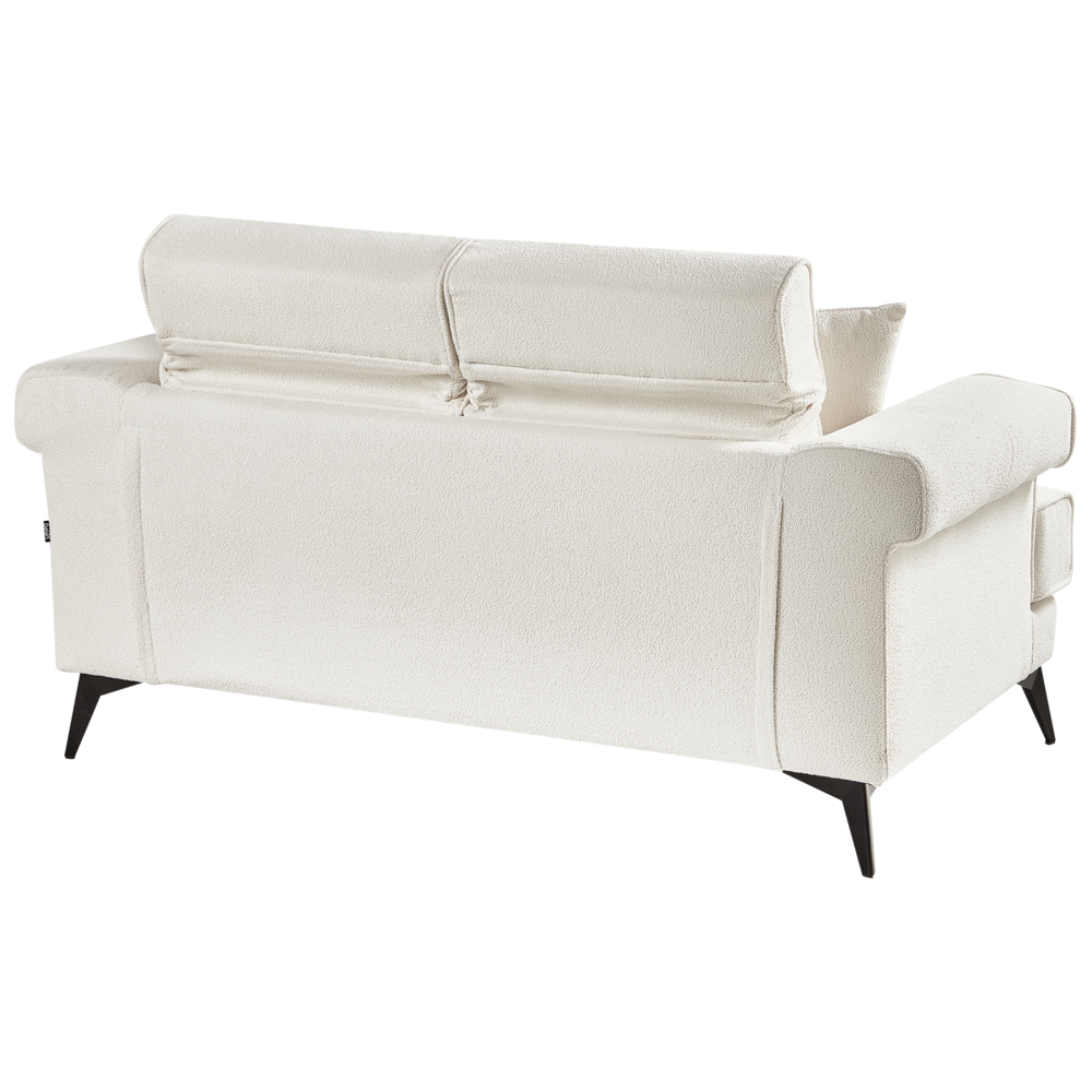 Divano moderno imbottito 2 posti in tessuto bouclé bianco con poggiatesta regolabile stile moderno