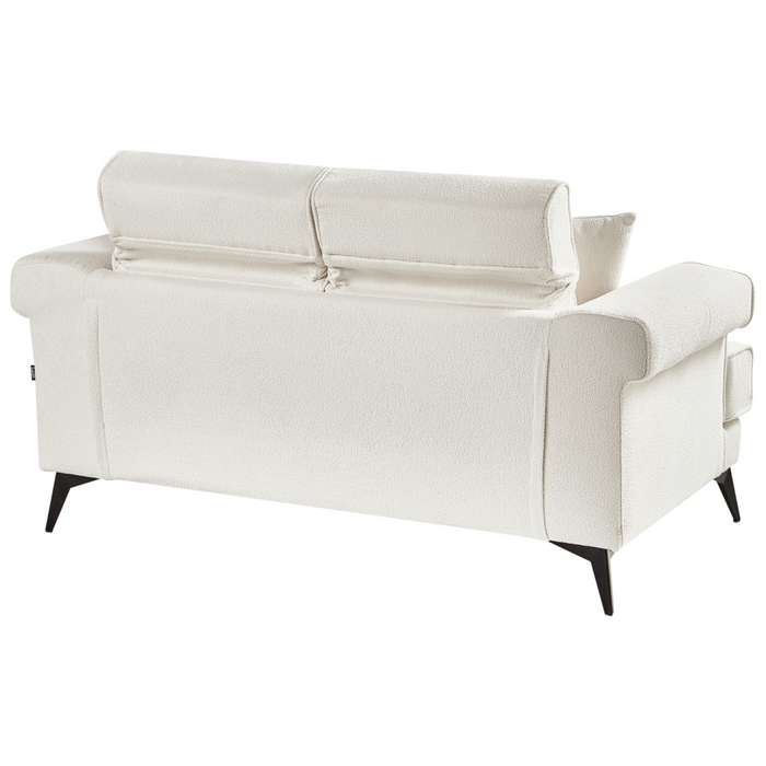 Divano moderno imbottito 2 posti in tessuto bouclé bianco con poggiatesta regolabile stile moderno