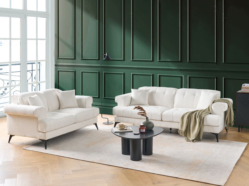 Set di divani in tessuto bouclé bianco a 2 e 3 posti con poggiatesta regolabili stile moderno