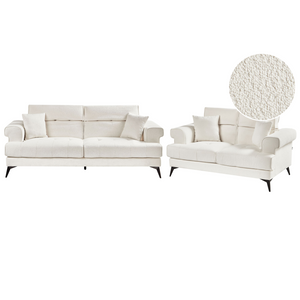 Set di divani in tessuto bouclé bianco a 2 e 3 posti con poggiatesta regolabili stile moderno