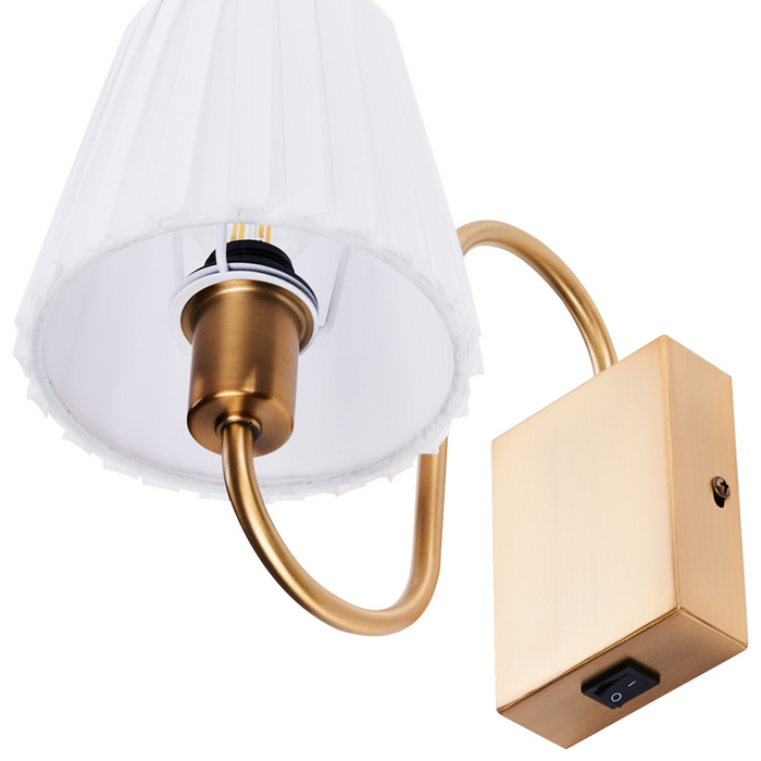 Set di 2 lampade da parete in tessuto bianco con paralume in ferro e metallo con base dorata Stile glamour Soggiorno