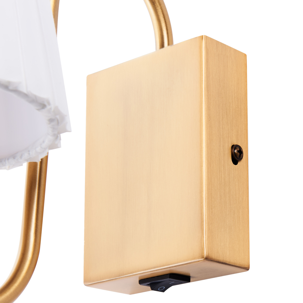 Set di 2 lampade da parete in tessuto bianco con paralume in ferro e metallo con base dorata Stile glamour Soggiorno