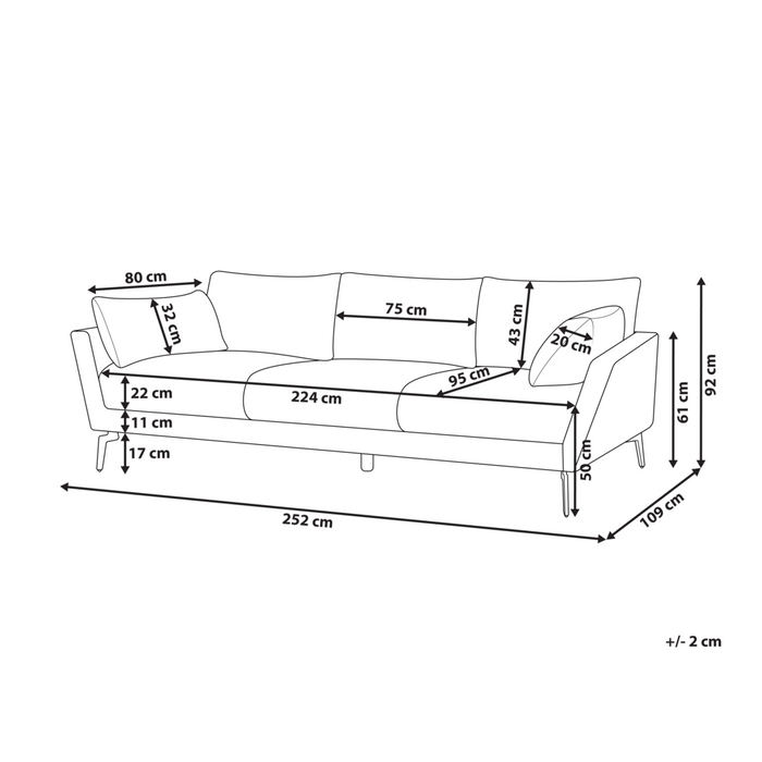 Divano 4 posti in tessuto minimalista Poliestere Gambe in metallo Braccioli grigio