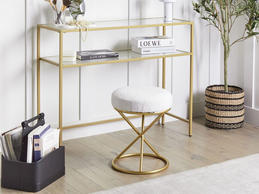 Pouf Boucle bianco sporco con gambe in metallo Camera da letto Soggiorno Accessori per sedersi