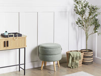 Sgabello Verde Rivestito con Gambe in Legno Stile Moderno