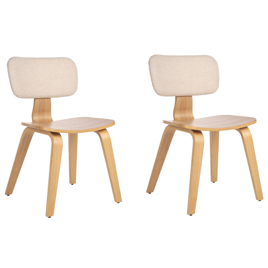 Set di 2 sedie da pranzo in legno chiaro e tessuto boucle di poliestere beige Gambe in legno di betulla Stile tradizionale retrò
