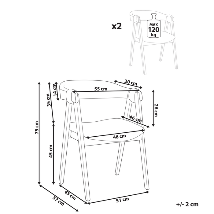 Set di 2 sedie da pranzo in legno scuro e compensato beige in tessuto boucle di poliestere Gambe in legno di gomma Stile tradizionale retrò