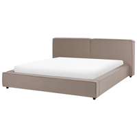 Letto EU King Size Marrone chiaro rivestito in tessuto 180 x 200 cm Base a doghe con spessa testiera imbottita e pediera