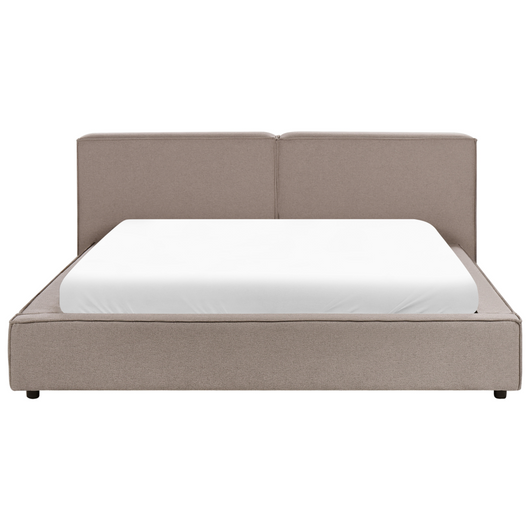 Letto EU King Size Marrone chiaro rivestito in tessuto 180 x 200 cm Base a doghe con spessa testiera imbottita e pediera