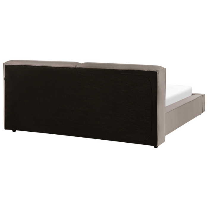 Letto EU King Size Marrone chiaro rivestito in tessuto 180 x 200 cm Base a doghe con spessa testiera imbottita e pediera
