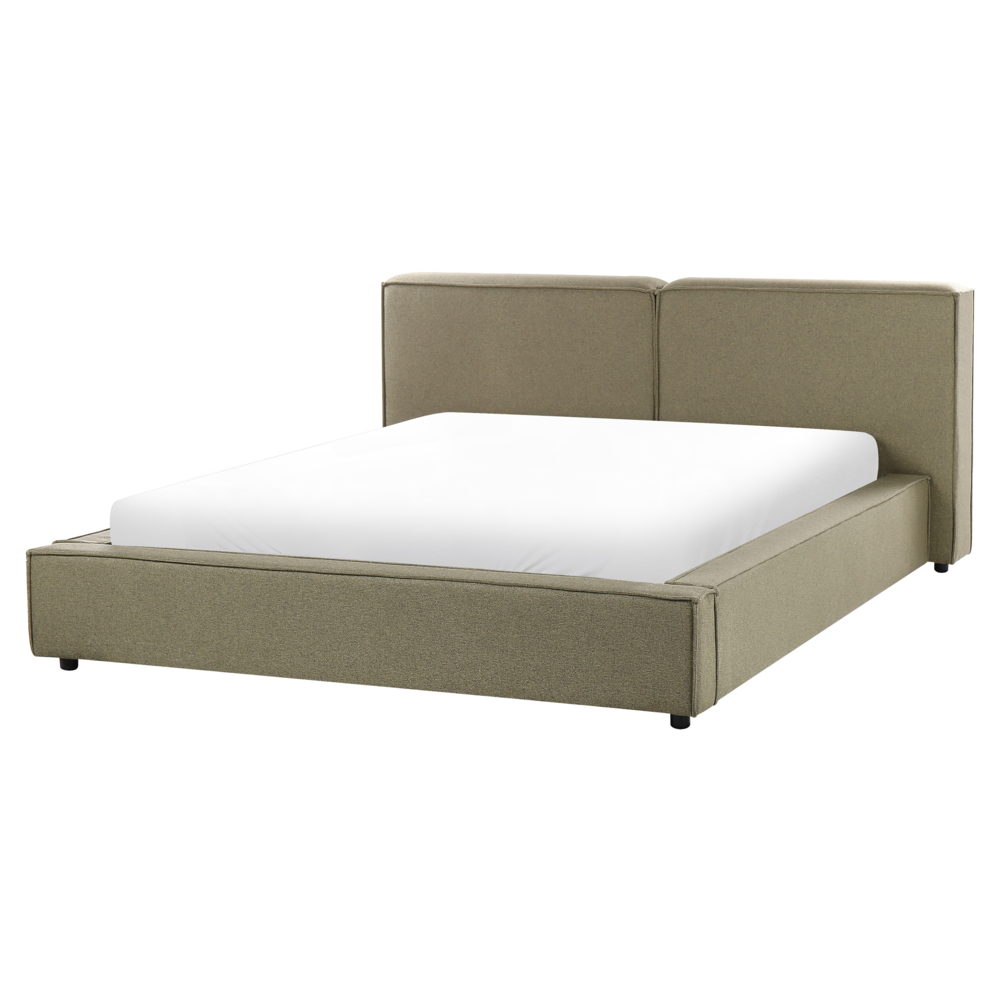 Letto EU King Size Verde rivestito in tessuto 160 x 200 cm Base a doghe con spessa testiera imbottita e pediera