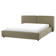 Letto EU King Size Verde rivestito in tessuto 160 x 200 cm Base a doghe con spessa testiera imbottita e pediera