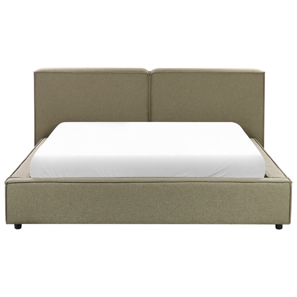 Letto EU King Size Verde rivestito in tessuto 160 x 200 cm Base a doghe con spessa testiera imbottita e pediera