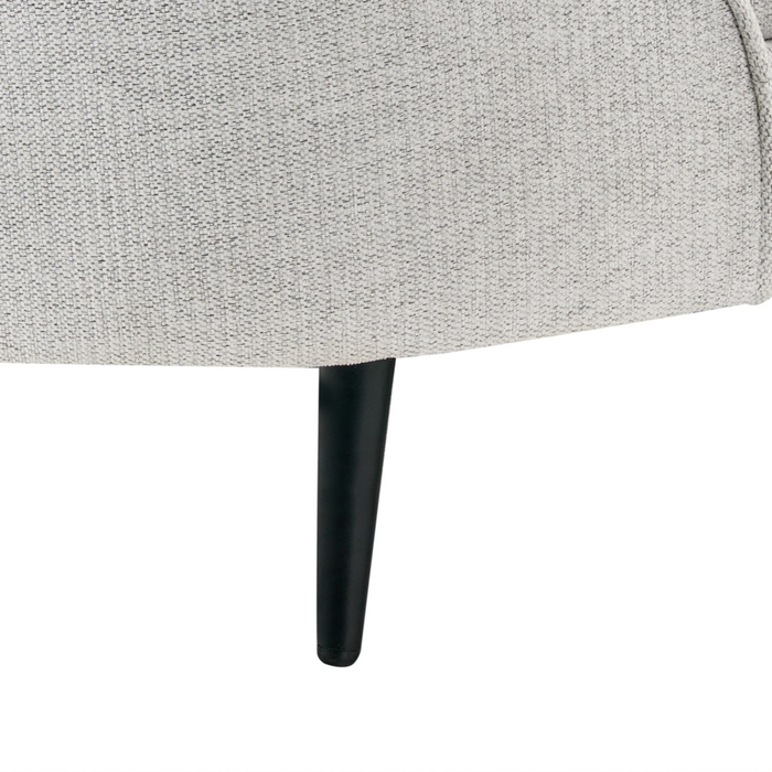 Divano in tessuto bianco sporco Glamour curvo in stile retrò a 3 posti con gambe metalliche nere