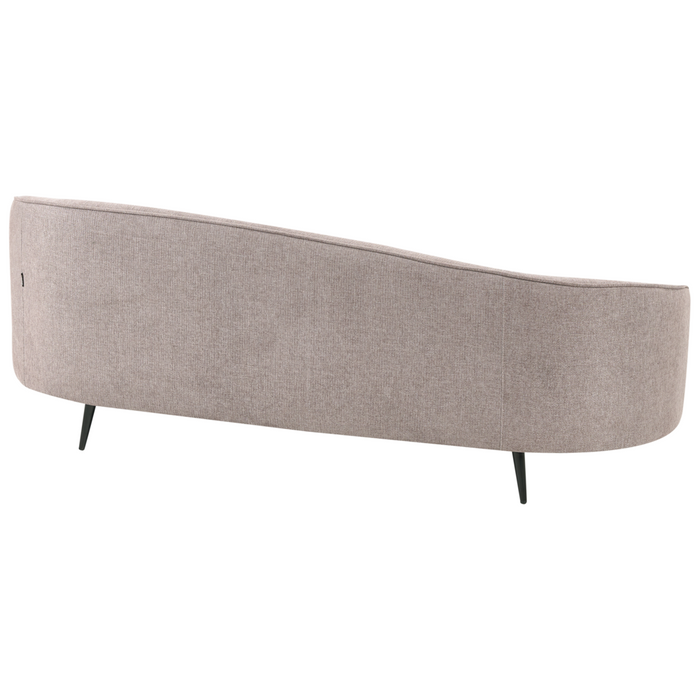 Divano in tessuto marrone Glamour curvo in stile retrò a 3 posti con gambe metalliche nere