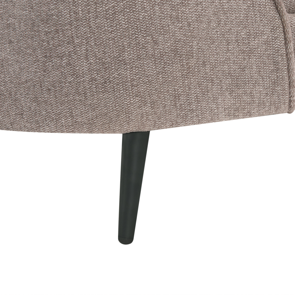 Divano in tessuto marrone Glamour curvo in stile retrò a 3 posti con gambe metalliche nere