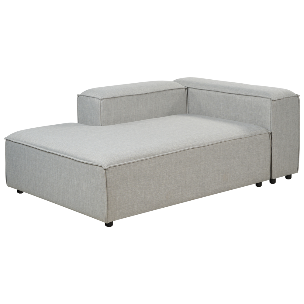 Divano angolare 4 posti in tessuto grigio chiaro lato destro con pouf stile moderno