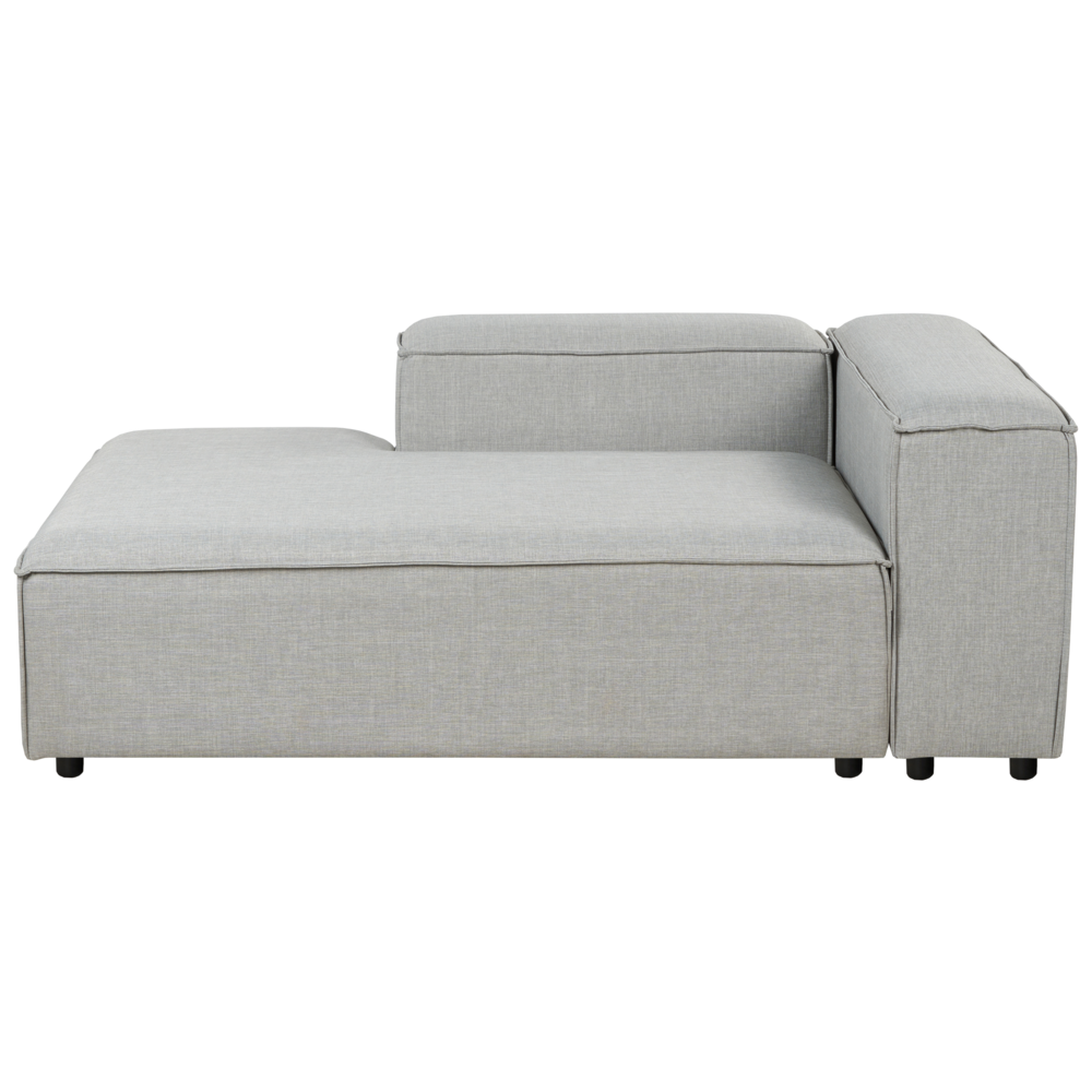 Divano angolare 4 posti in tessuto grigio chiaro lato destro con pouf stile moderno