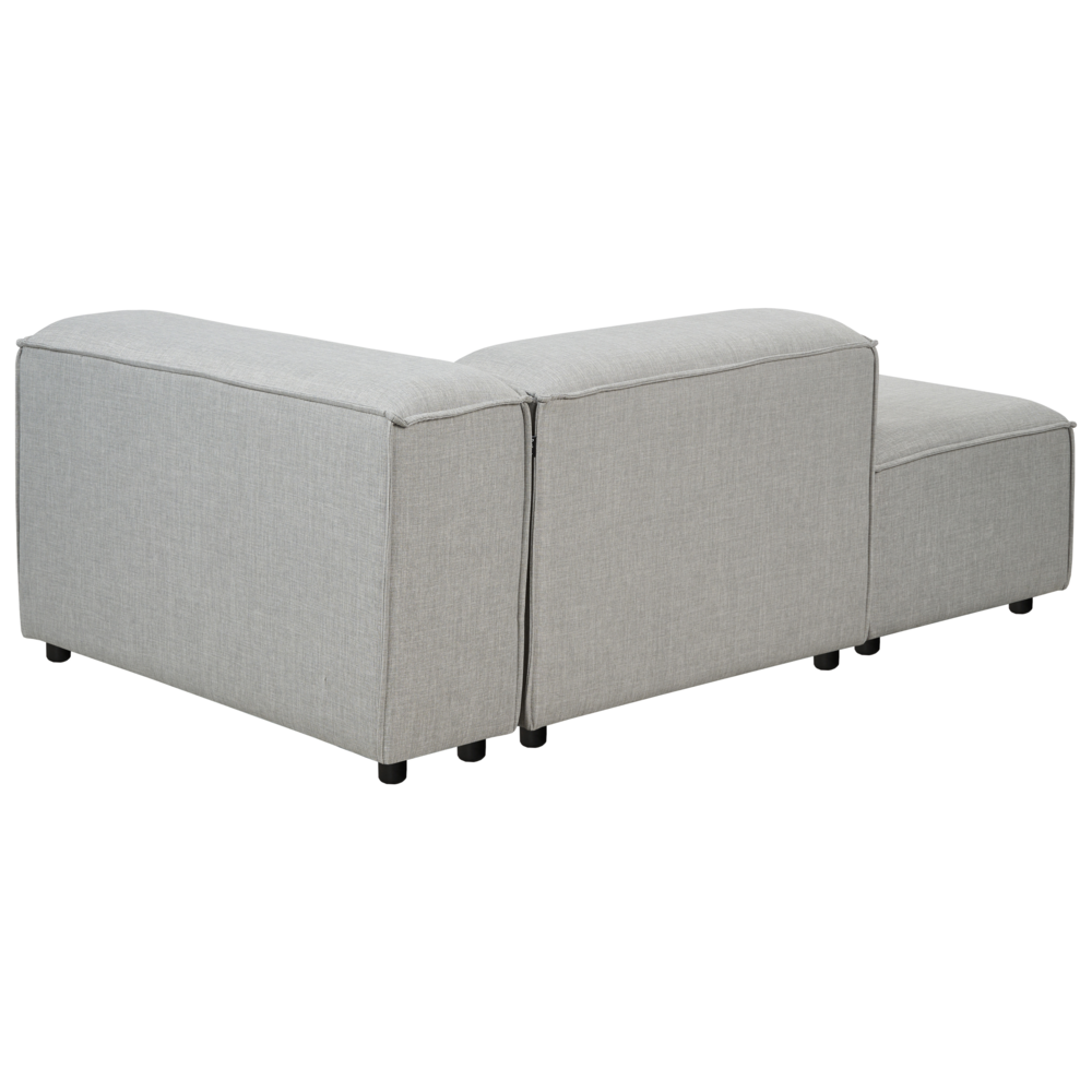 Divano angolare 4 posti in tessuto grigio chiaro lato destro con pouf stile moderno