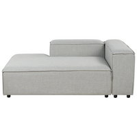 Divano angolare 3 posti in tessuto grigio chiaro lato destro con pouf stile moderno