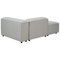 Divano angolare 3 posti in tessuto grigio chiaro lato destro con pouf stile moderno