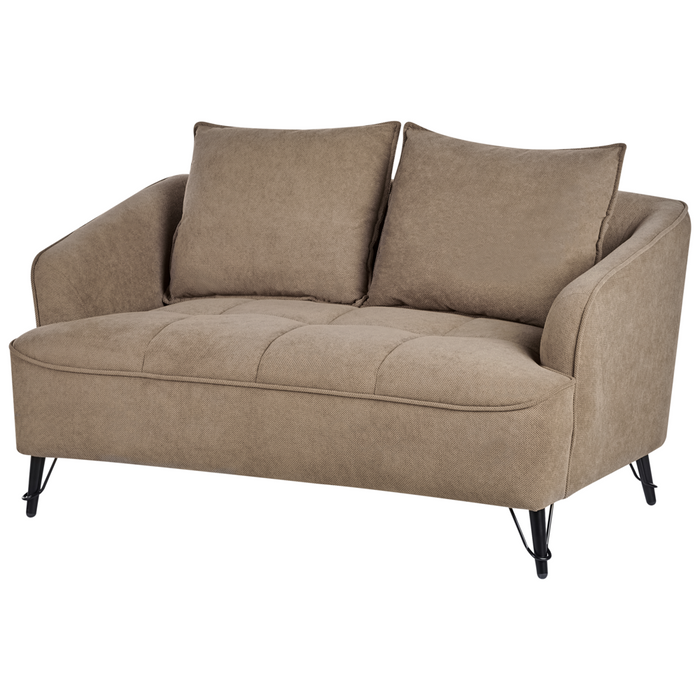 Set di divani a 2 e 3 posti in tessuto marrone con cuscini aggiuntivi stile moderno