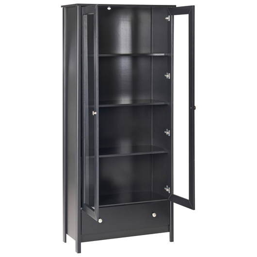 Mobile decorativo in legno massiccio nero con cassetto espositivo in vetro Classico scandinavo a bordo alto Sala da pranzo Soggiorno