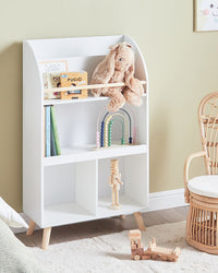 Scaffale a 3 ripiani per la camera dei bambini in legno di pino MDF gambe in legno bianco elegante