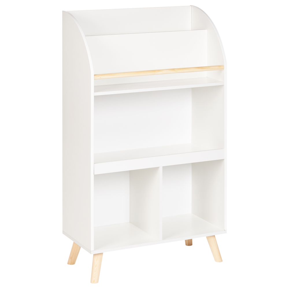 Scaffale a 3 ripiani per la camera dei bambini in legno di pino MDF gambe in legno bianco elegante