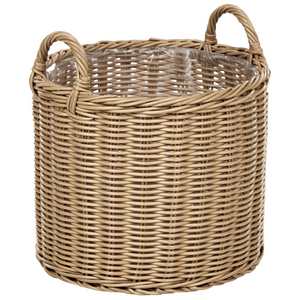 Set di 3 cesti per piante in PE Rattan marrone con manici Intarsio sintetico