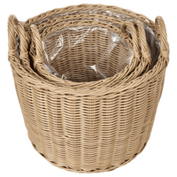 Set di 3 cesti per piante in PE Rattan marrone con manici Intarsio sintetico