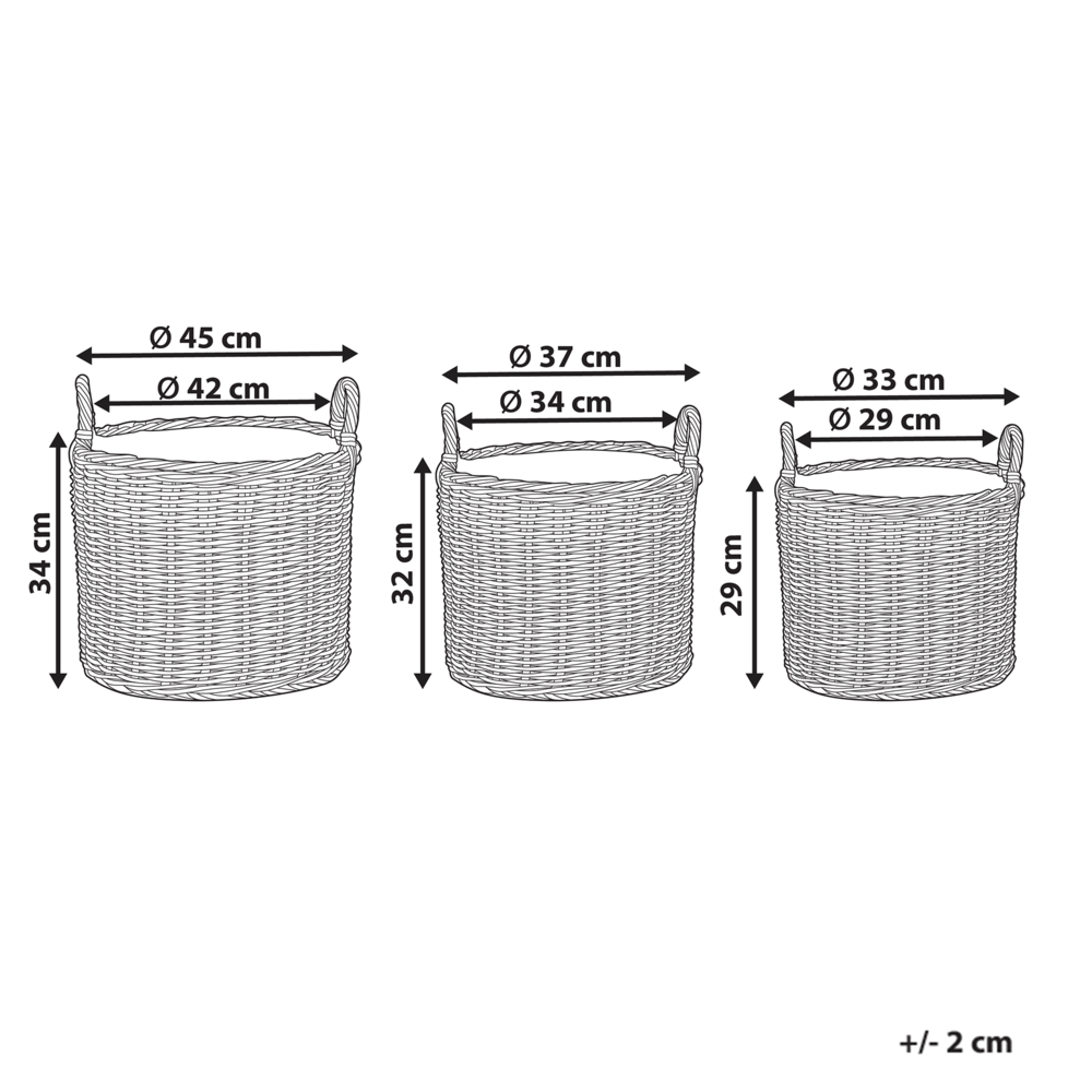 Set di 3 cesti per piante in PE Rattan marrone con manici Intarsio sintetico