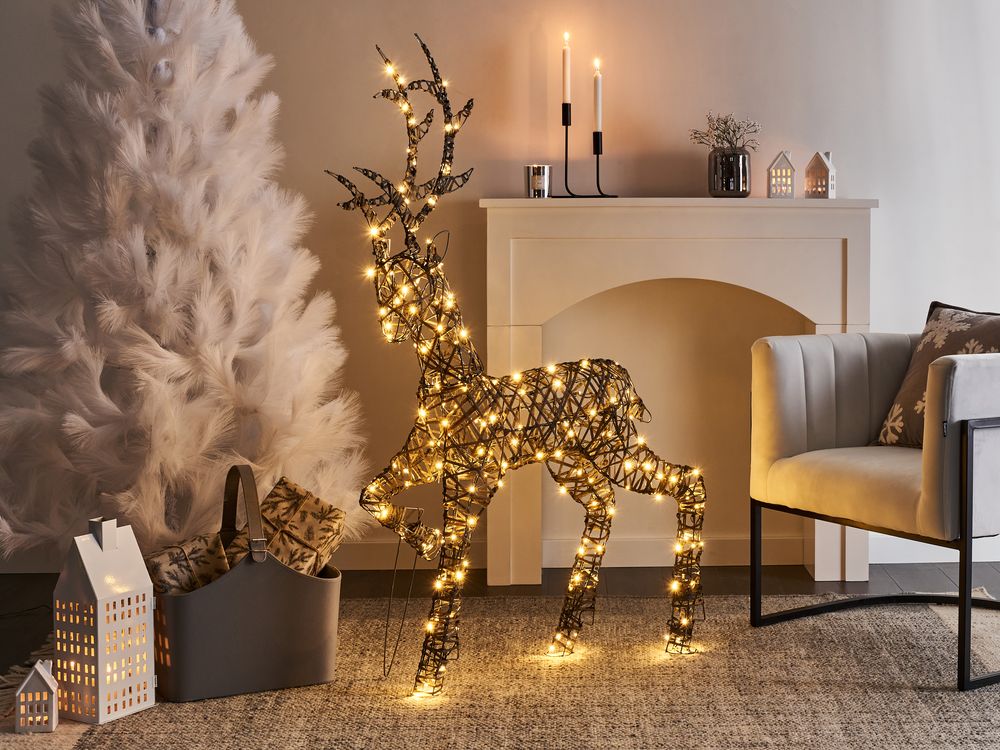 Decorazione natalizia LED con luci a forma di renne per interni ed esterni metallo argento