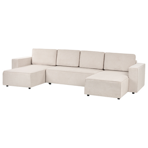 Divano letto a U in tessuto beige chiaro 4 posti pratico vano contenitore