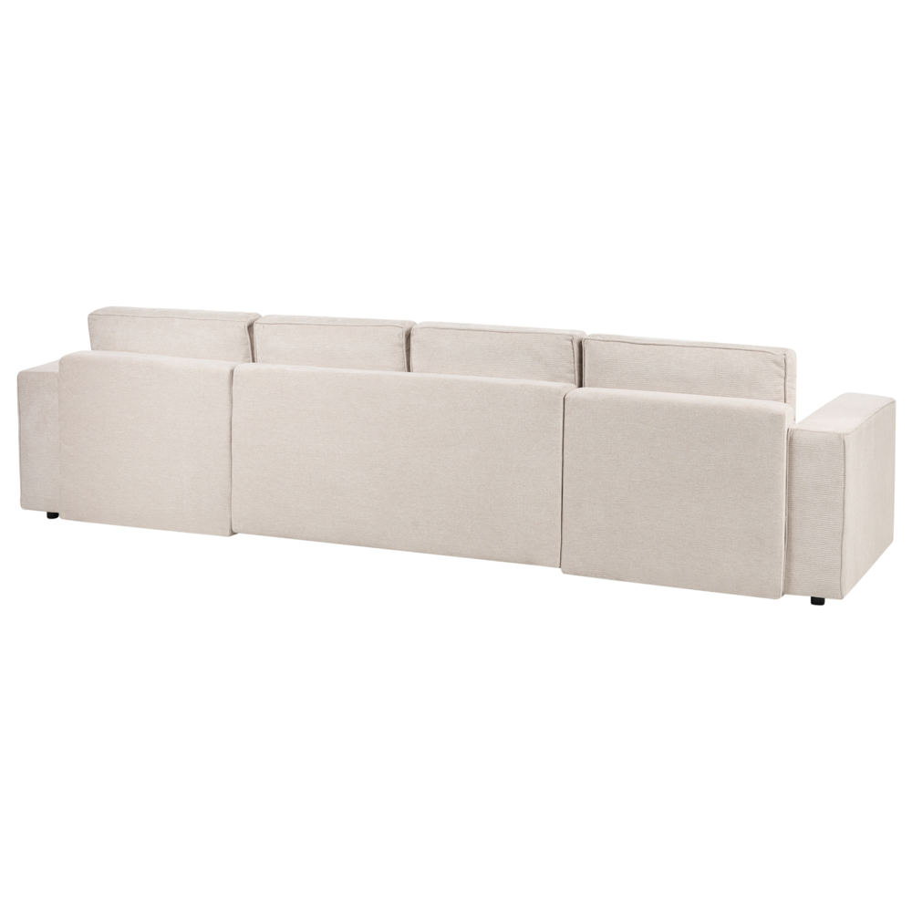 Divano letto a U in tessuto beige chiaro 4 posti pratico vano contenitore