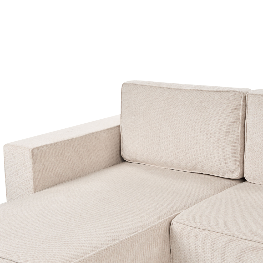 Divano letto a U in tessuto beige chiaro 4 posti pratico vano contenitore