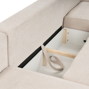 Divano letto a U in tessuto beige chiaro 4 posti pratico vano contenitore