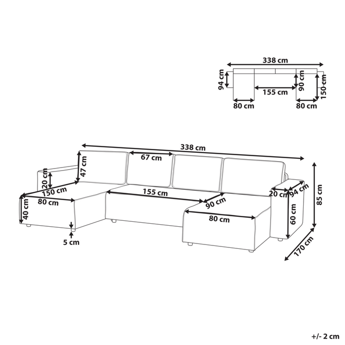 Divano letto a U in tessuto beige chiaro 4 posti pratico vano contenitore