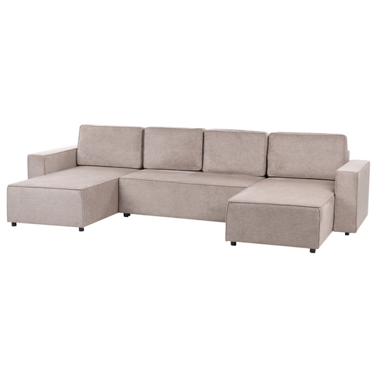 Divano letto a U in tessuto marrone chiaro 4 posti pratico vano contenitore