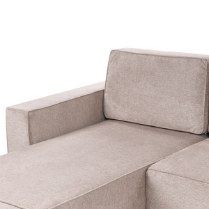 Divano letto a U in tessuto marrone chiaro 4 posti pratico vano contenitore