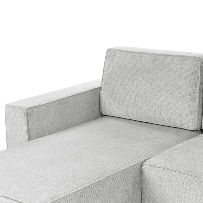 Divano letto a U in tessuto grigio chiaro 4 posti pratico vano contenitore