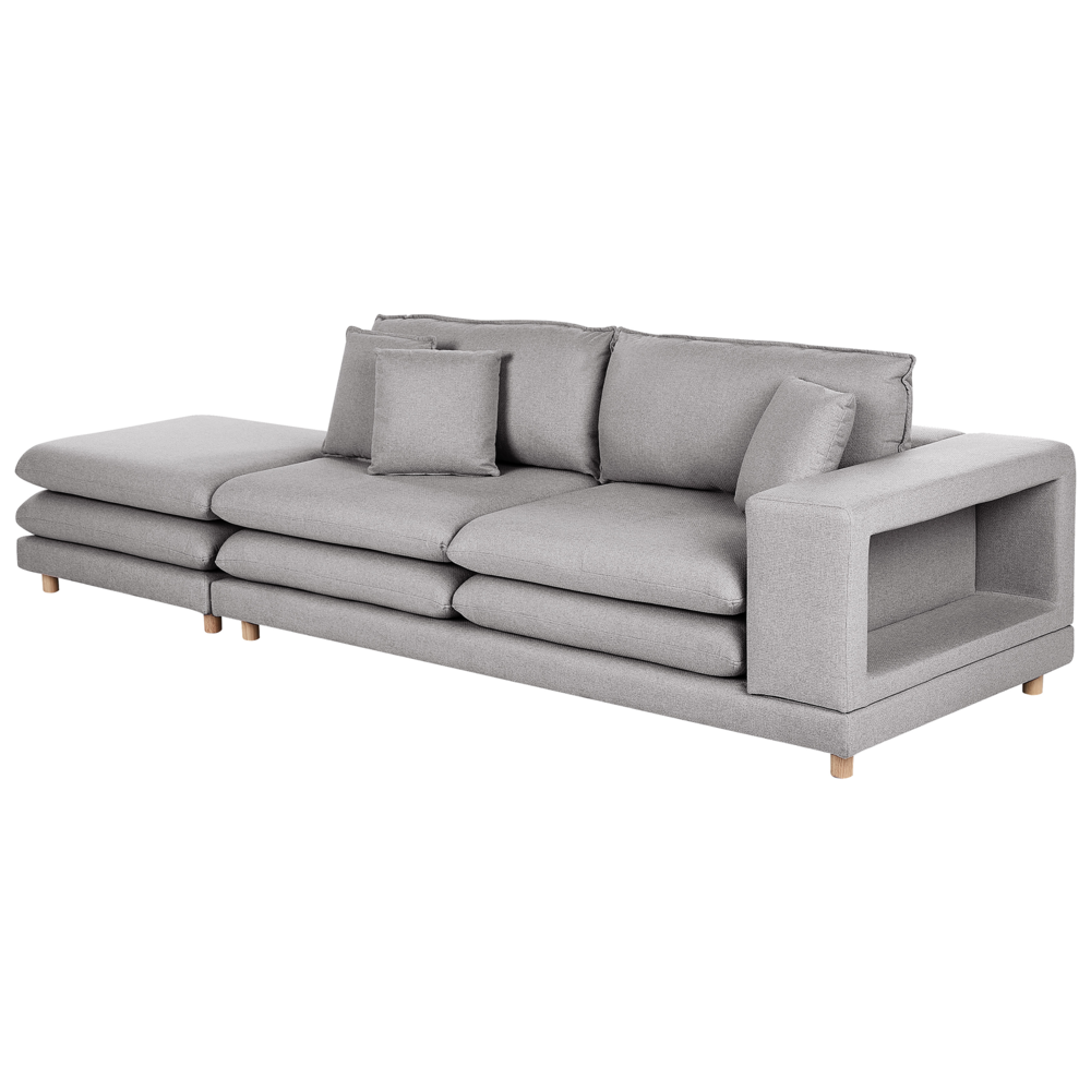 Divano moderno modulare a 2 posti tessuto grigio chiaro con schienale imbottito con pouf classico